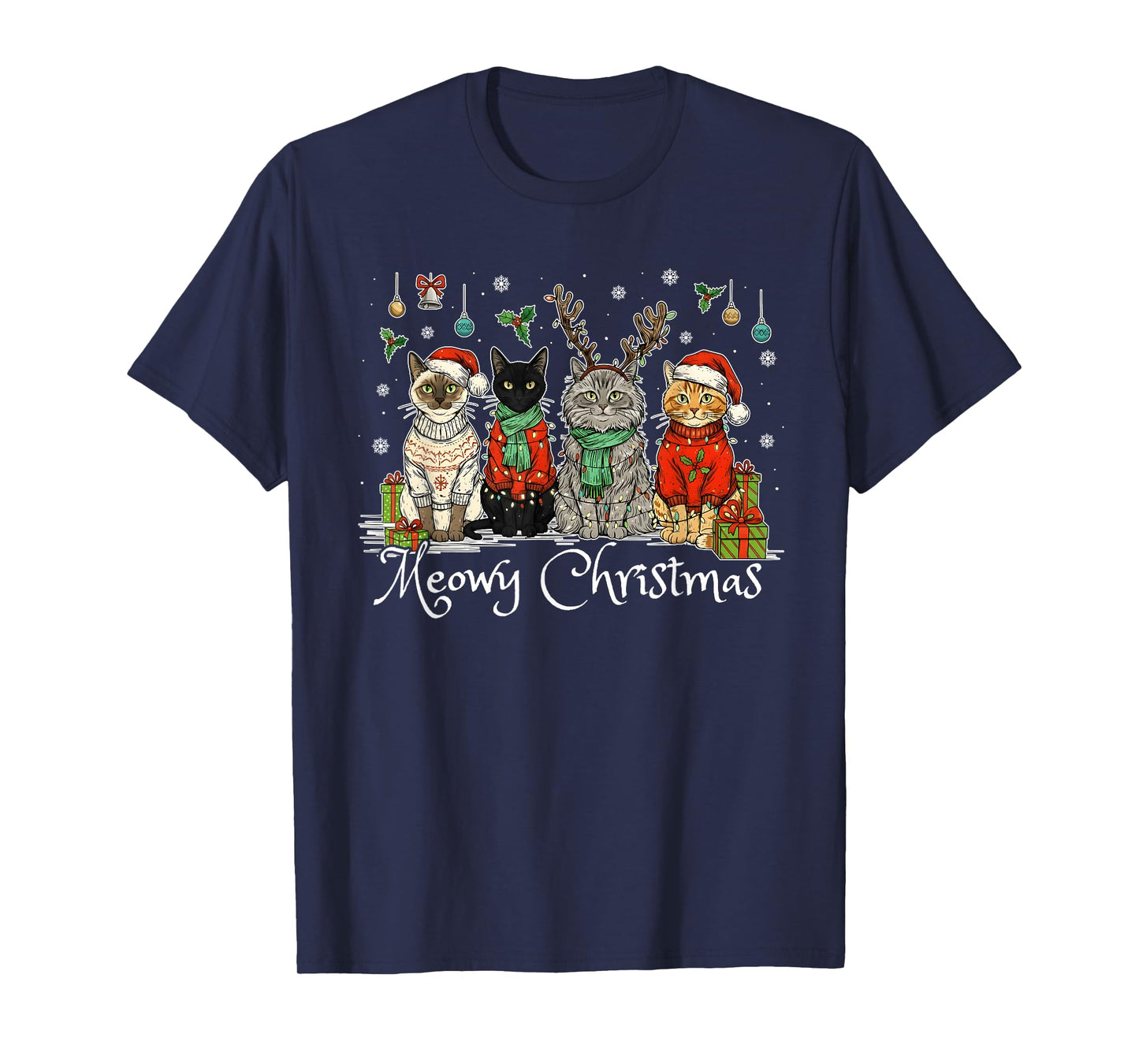 Meowy Catmas Cat Christmas Cute Kitten Cats Santa Hat Xmas T-Shirt