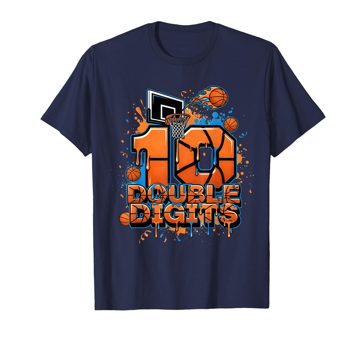 Double Digits Birthday 10 Year Old Boy Basketball Kids T-Shirt
