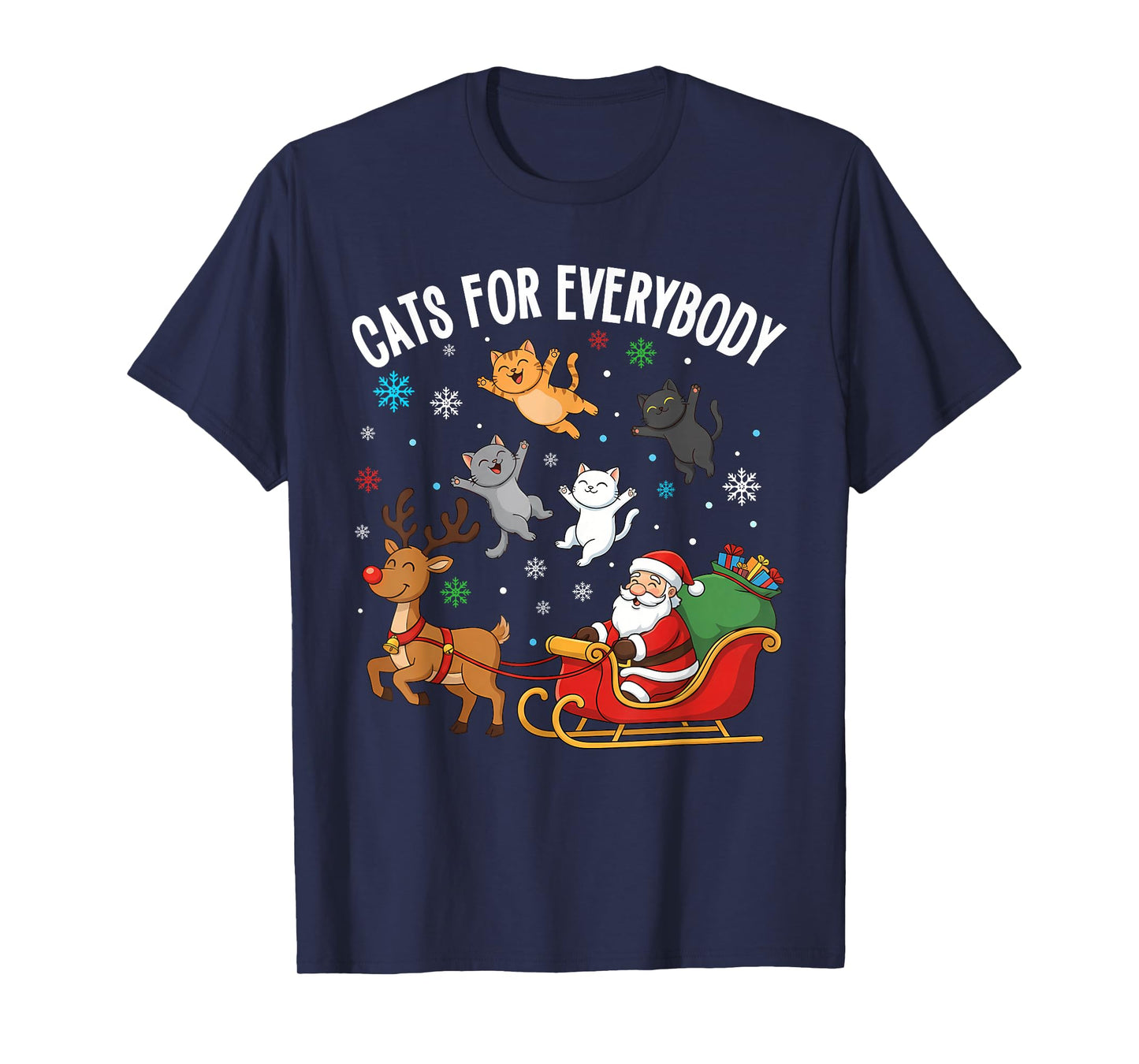 Cats for Everybody Christmas Cats Funny Santa Sleigh Xmas T-Shirt