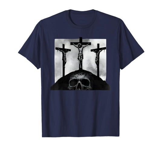 Golgotha Jesus Design Three Crosses Gothic Christian T-Shirt