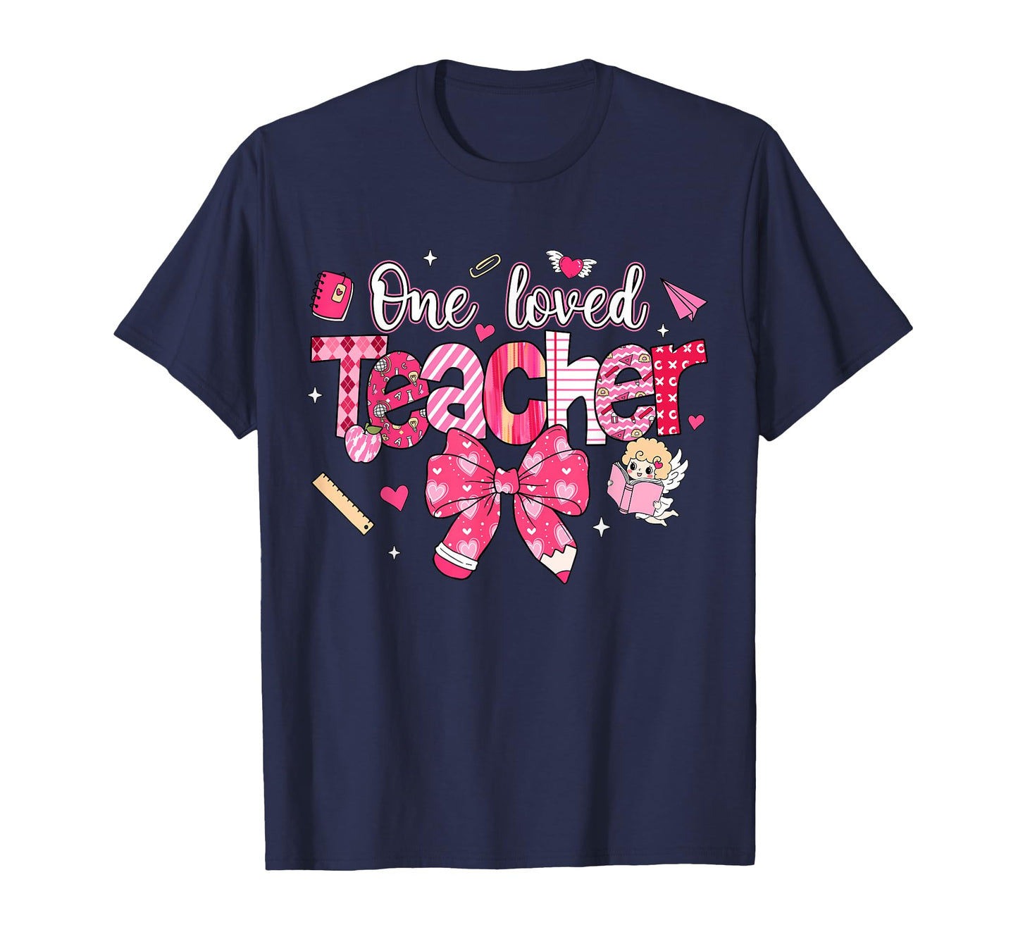 One Loved Teacher Coquette Bow Pencil Valentine Girl Women T-Shirt