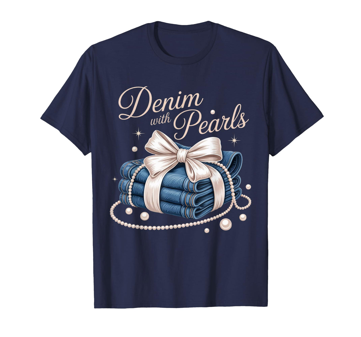 Denim with Pearls Mother’s Day Outfit for Stylish Women T-Shirt