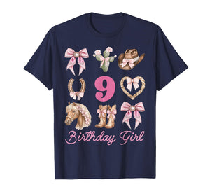 Western Coquette Bow 9th Birthday Girl Cowgirl 9 Year Old T-Shirt