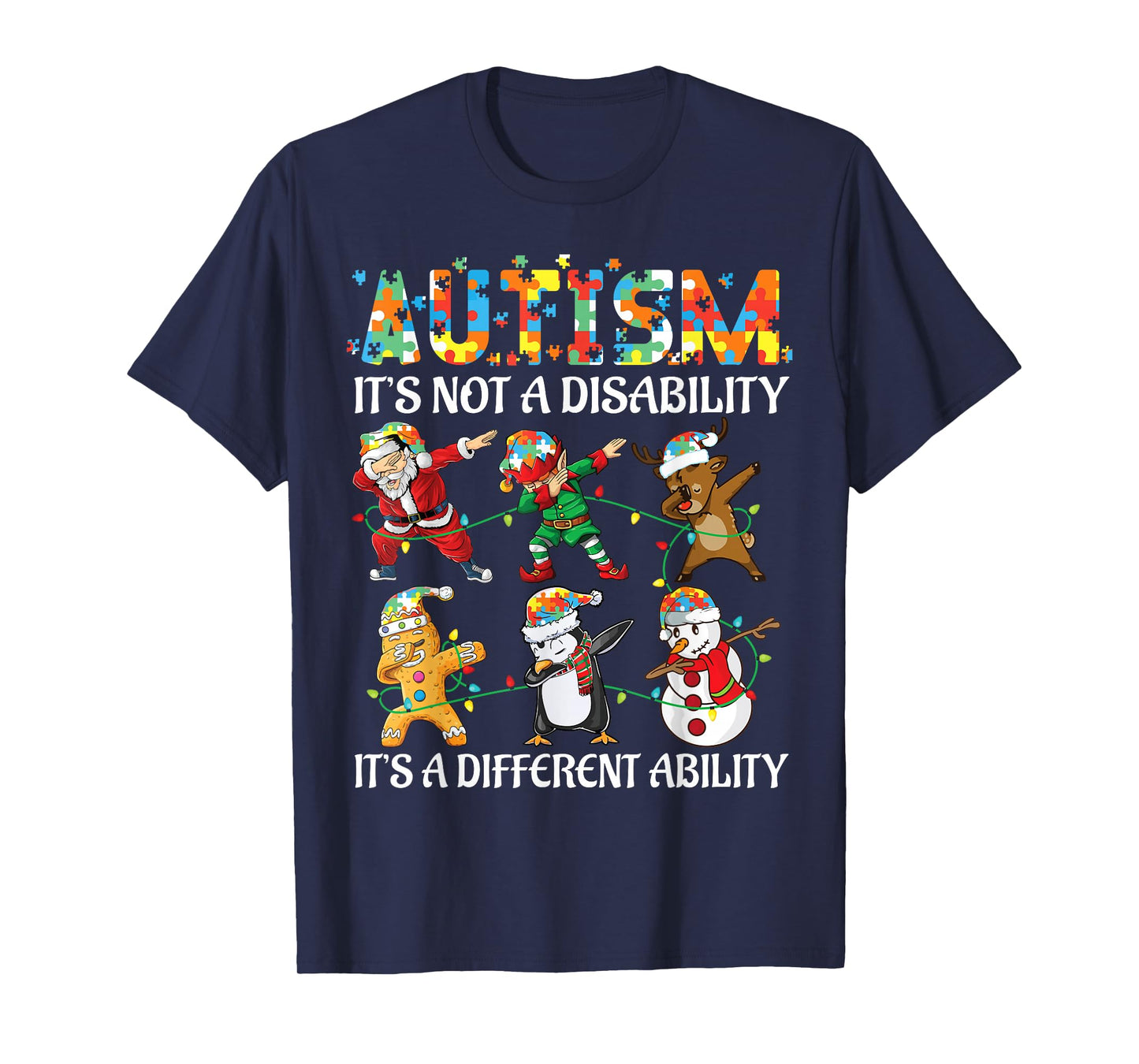 Autism Different Ability Christmas Santa and Elf Dabbing T-Shirt