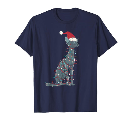 Funny Sphynx Cat Christmas Graphics Animal Lights Lover T-Shirt