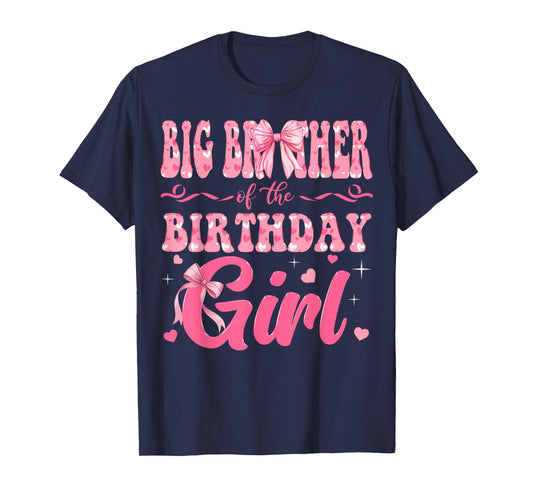 Big Brother of The Birthday Girl Family Pink Coquette Bow T-Shirt