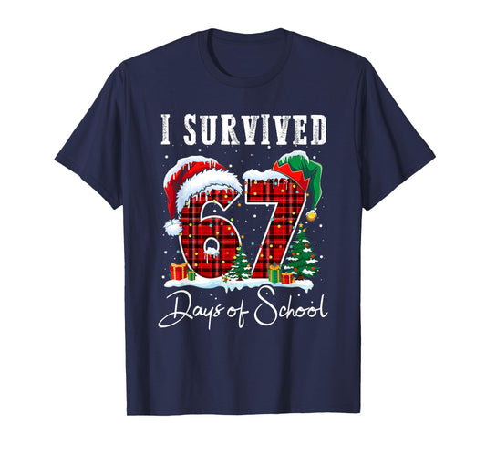I Survived 67 Days of School Christmas Candy Cane Six Seven T-Shirt