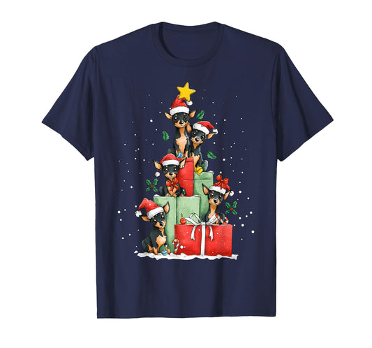 Cute Miniature Pinscher Minpin Dog Christmas Tree Xmas Hat T-Shirt