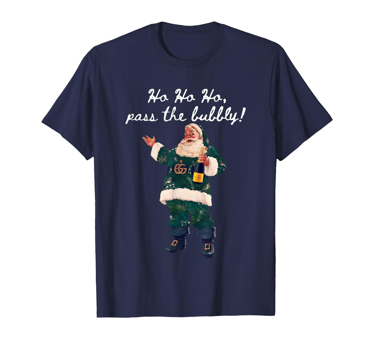 Ho Ho Ho Pass The Bubbly Christmas Santa Drinking Champagne T-Shirt