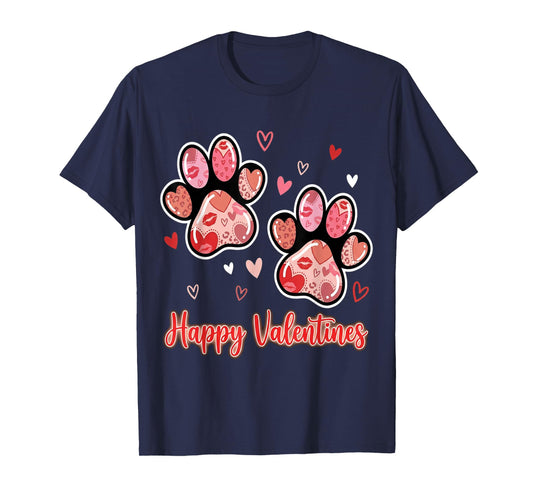 Hearts Cute Paw Valentine Dog and Happy Valentines Cat Lover T-Shirt