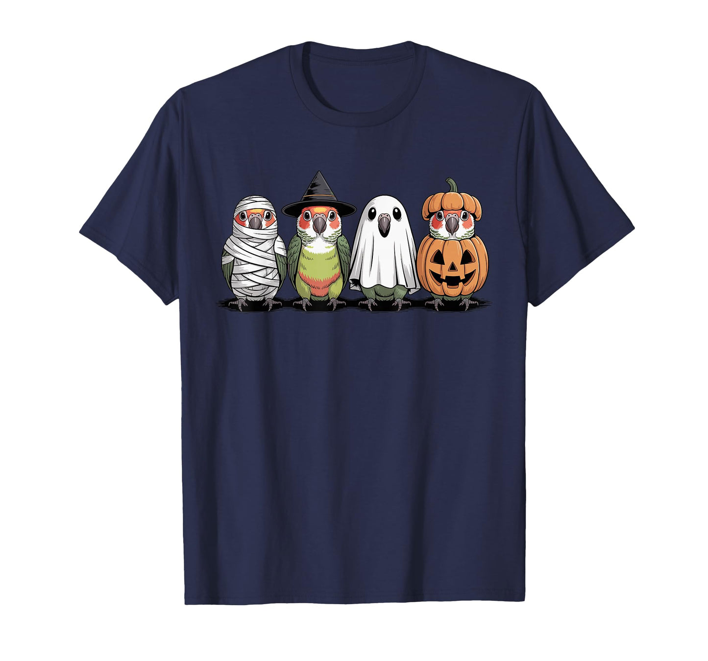 Spooky Ghost Green Cheek Conure Pumpkin Halloween Skeleton T-Shirt