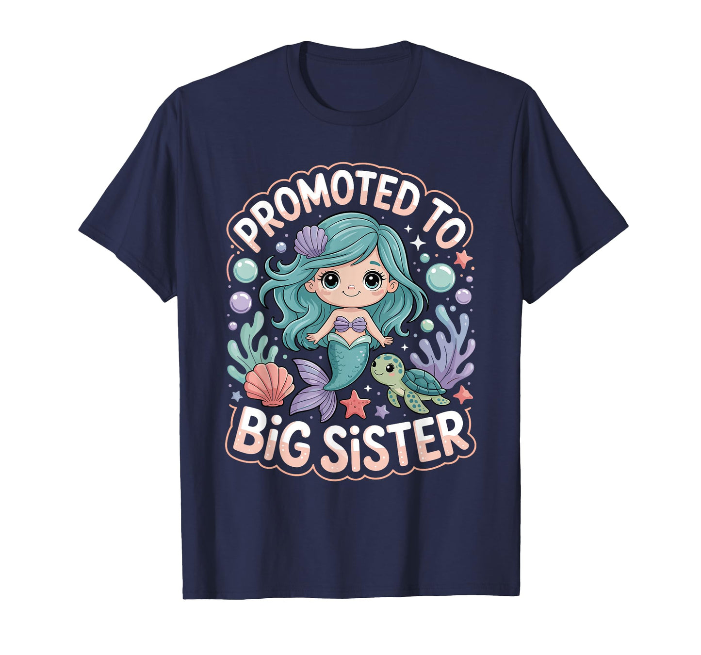 Promoted to Big Sister Cute Mermaid Ocean Pastel Theme Girls T-Shirt