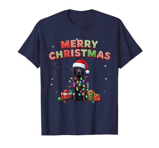 Black Lab Labrador Dog Merry Christmas Matching Family Xmas T-Shirt