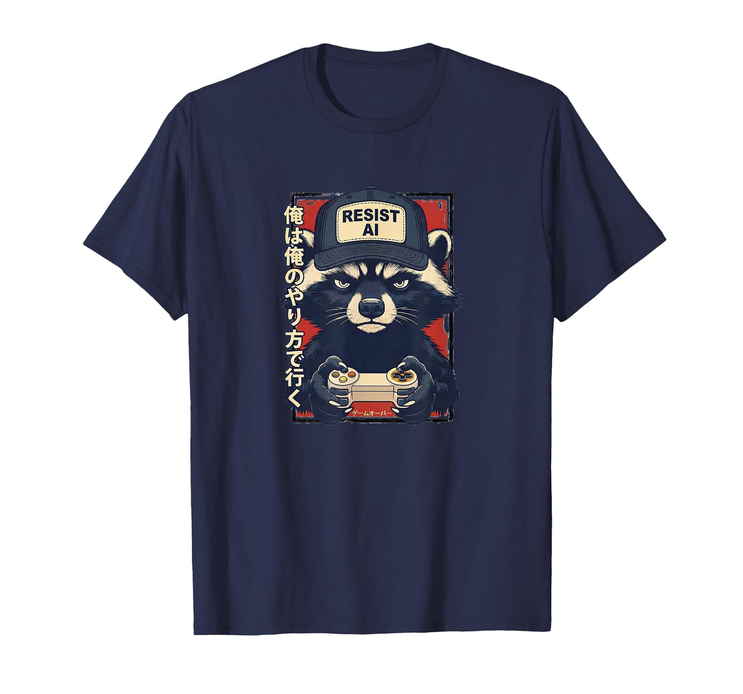 Resist AI - Raccoon Gamer Design T-Shirt