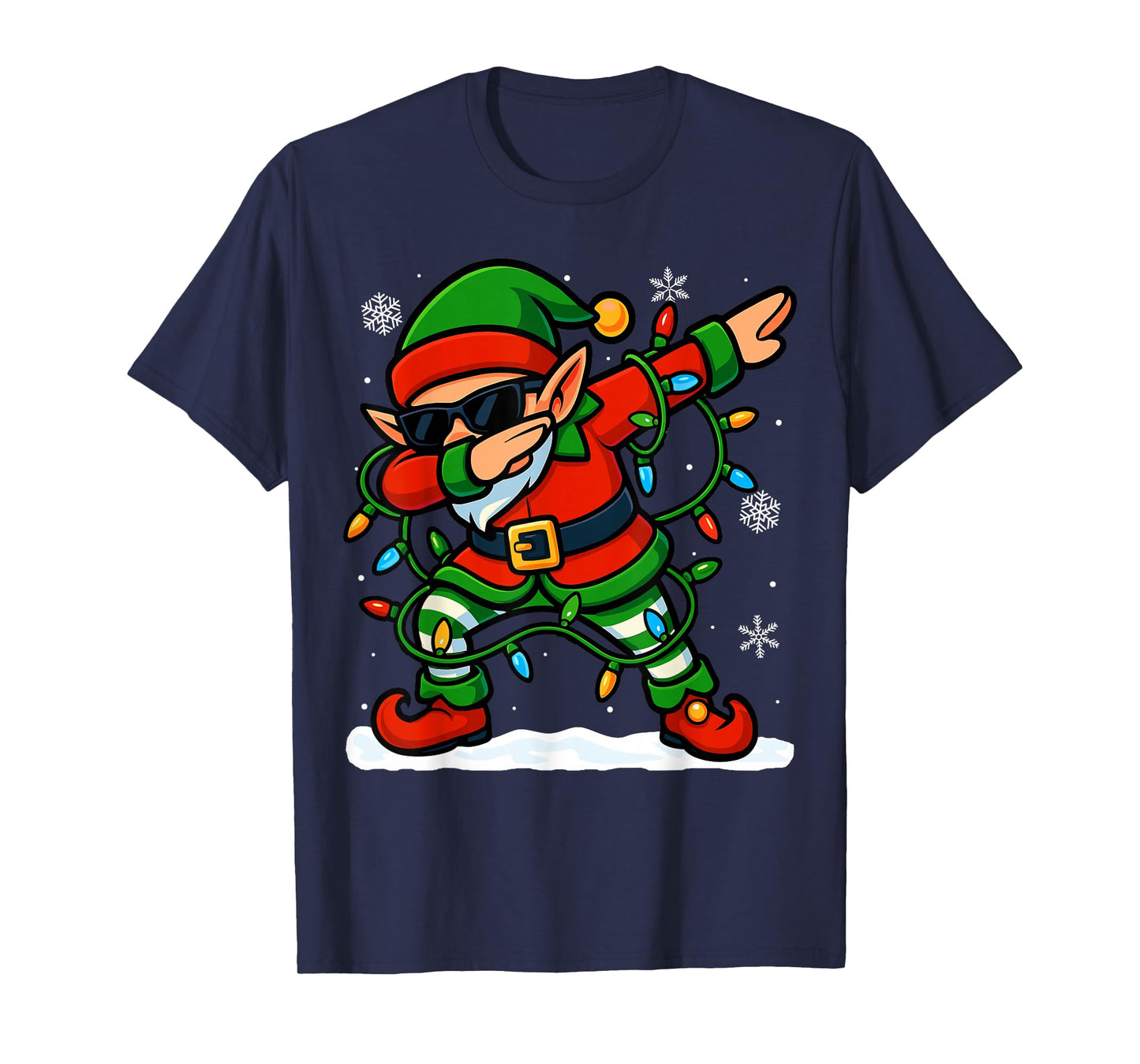 Dabbing Elf Christmas Girls Xmas Lights Funny Boys Christmas T-Shirt