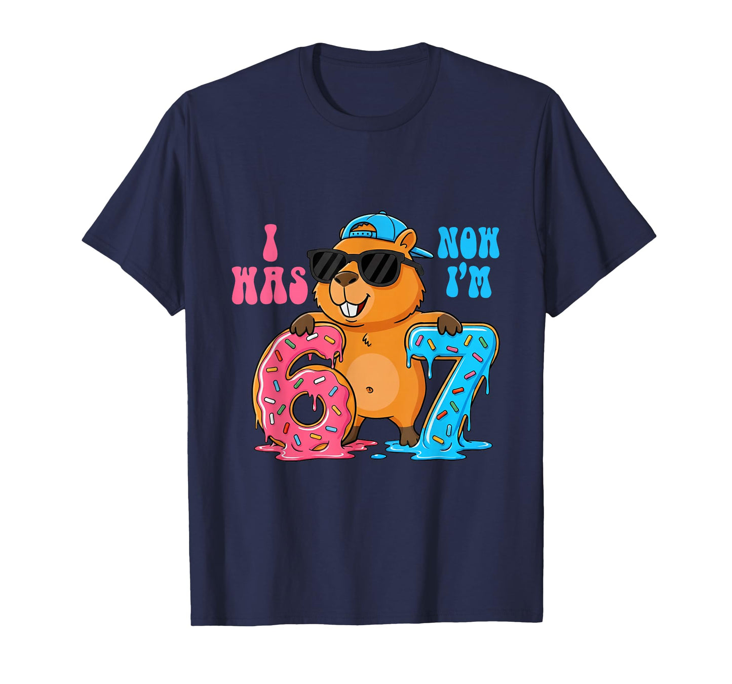 I was Six Now I'm Seven 6 7 Capybara 67 Meme 7th Birthday T-Shirt