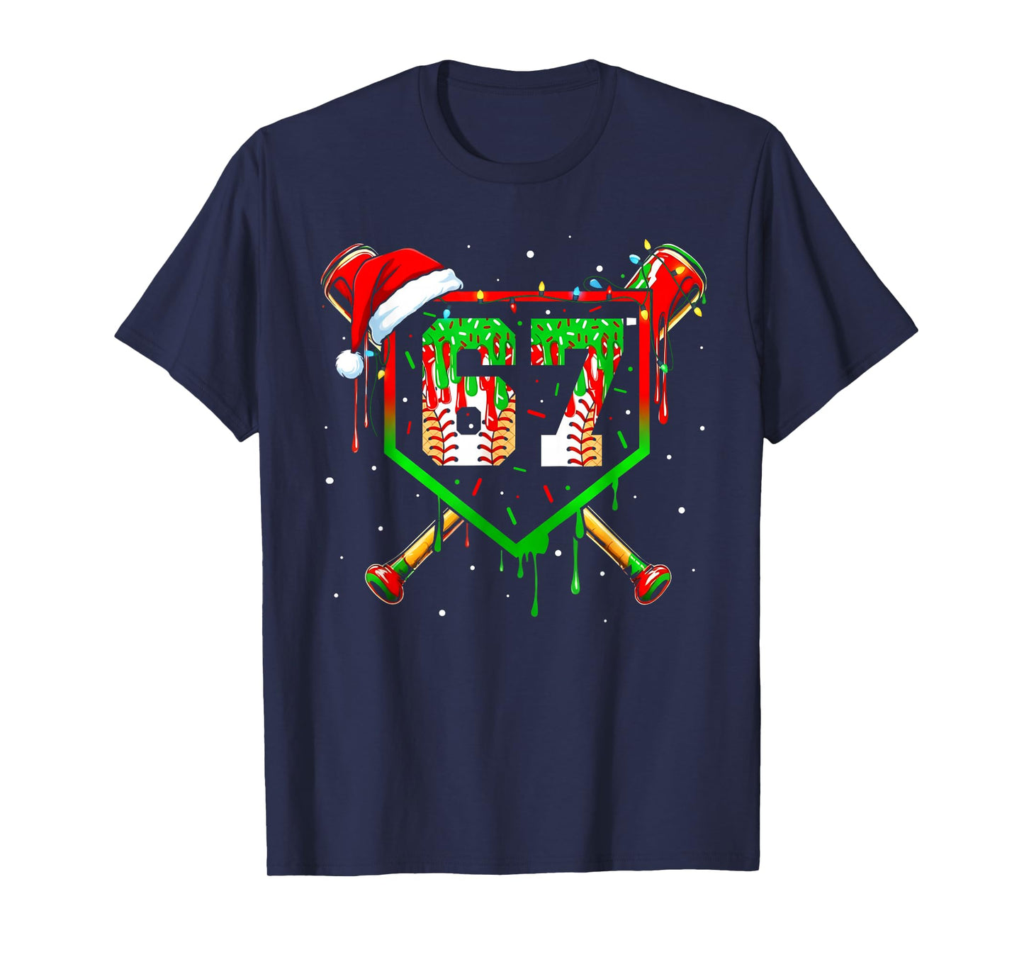 Funny Meme 67 Christmas Baseball Ice Cream Men Boy Xmas T-Shirt