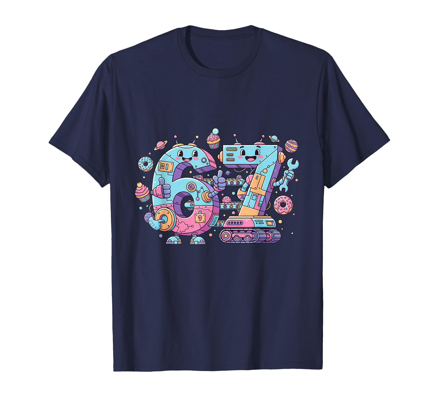 Funny Six Seven Cute Vintage & Retro Robot Art Number 67 Tee T-Shirt