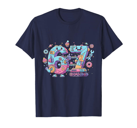 Funny Six Seven Cute Vintage & Retro Robot Art Number 67 Tee T-Shirt
