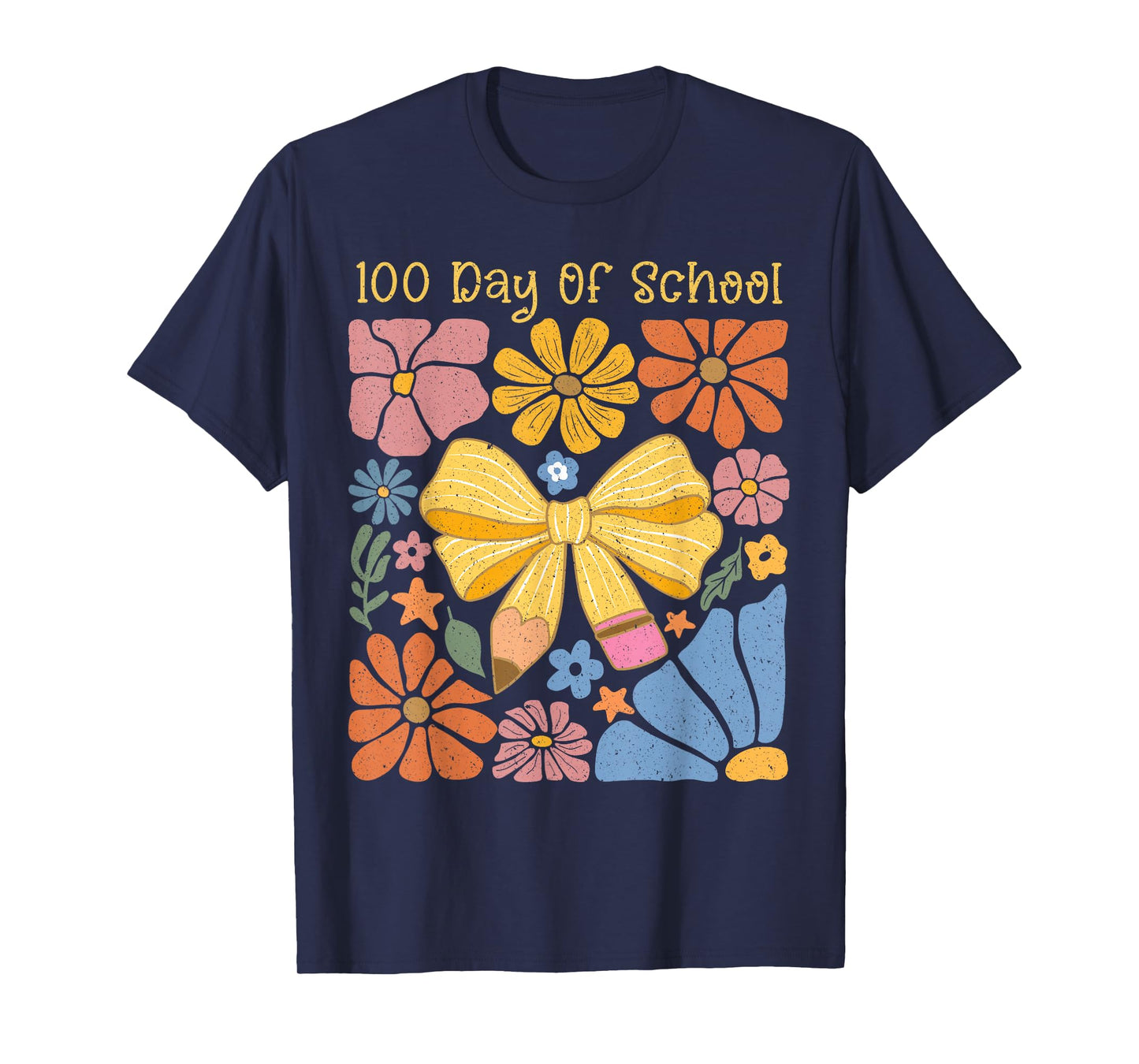 100 Days of School Groovy Retro Teacher Student Coquette Bow T-Shirt
