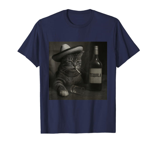 Cat Smoking Cigarette Tequila Mexico Funny Meme Cat T-Shirt