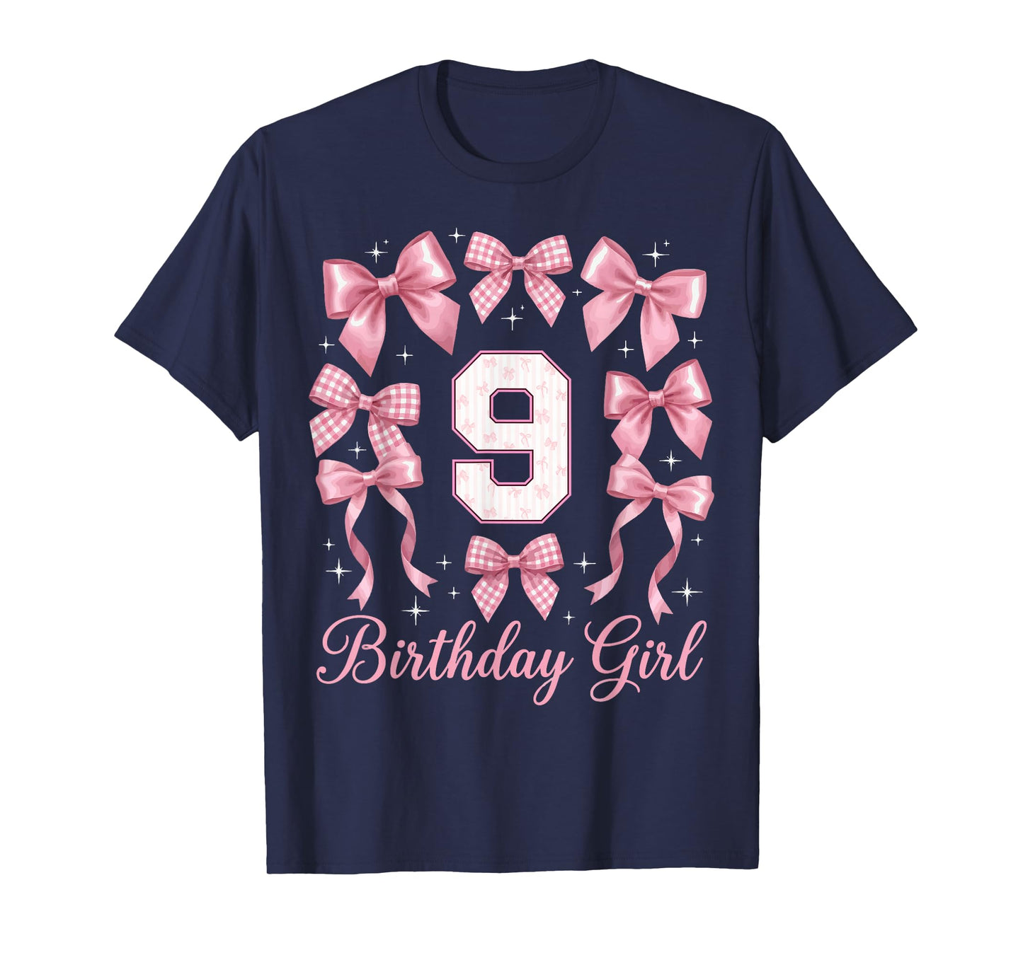 9th Birthday Shirt for Girls Coquette Bow Nine 9 Year Old T-Shirt
