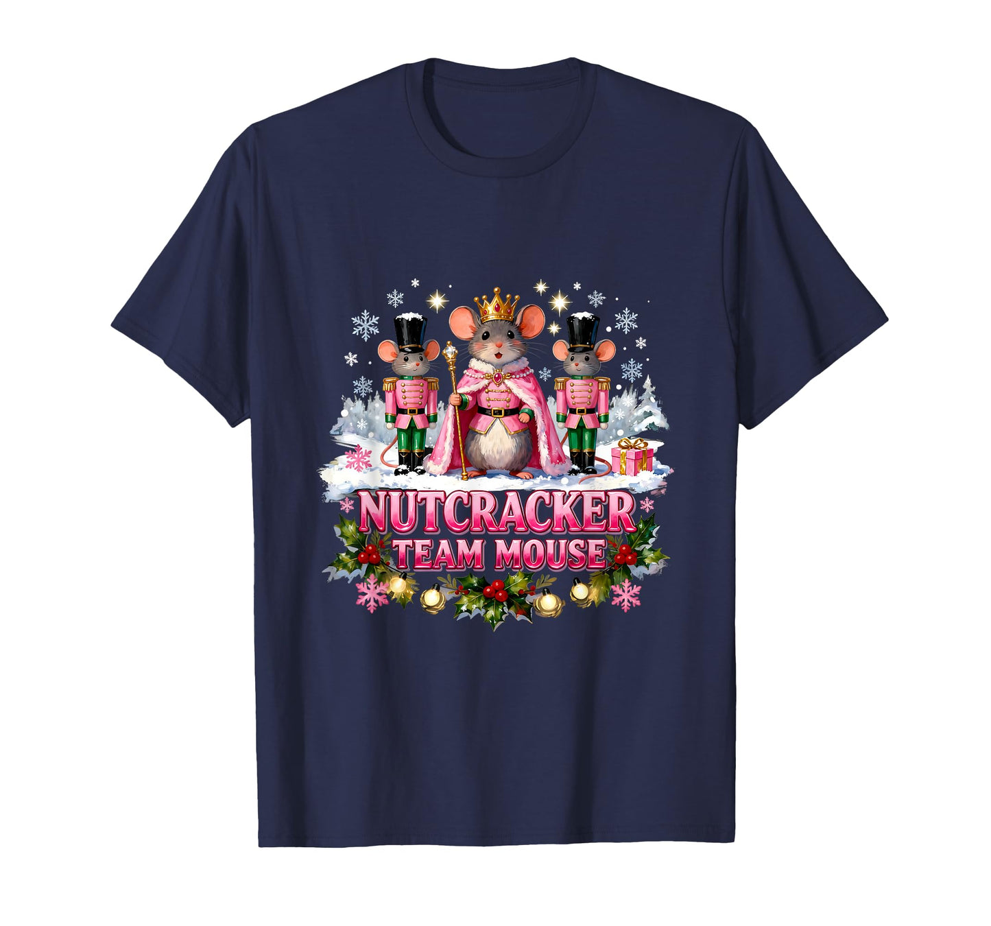 Vintage Christmas Fairy Mouse Nutcracker Team Pink Ballet T-Shirt