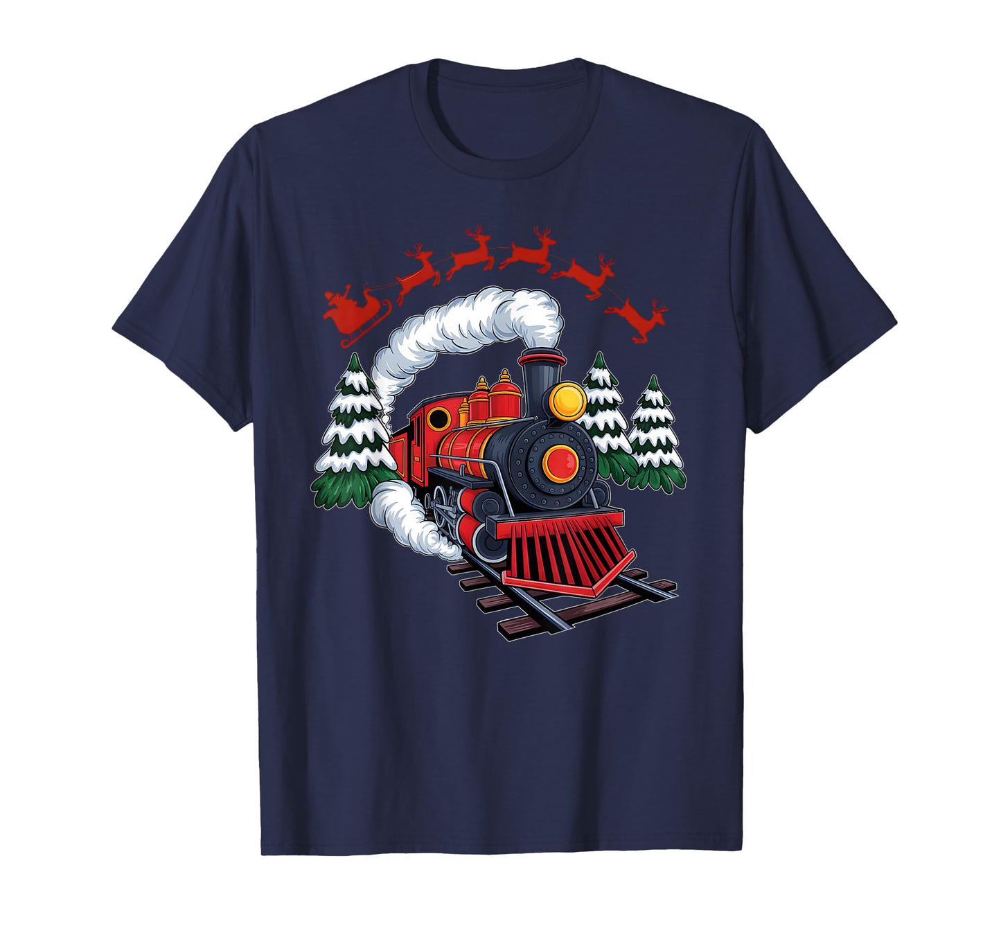Funny Christmas Train Xmas Pajamas Railroad Trains Lover T-Shirt