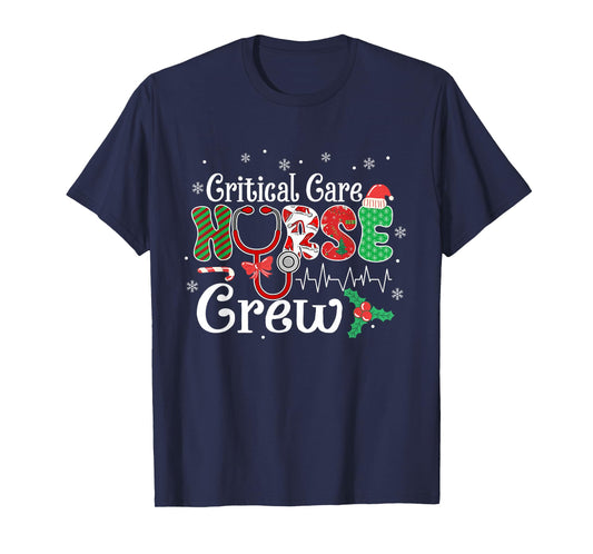 Critical Care Nurse Crew Stethoscope Santa Hat Christmas T-Shirt