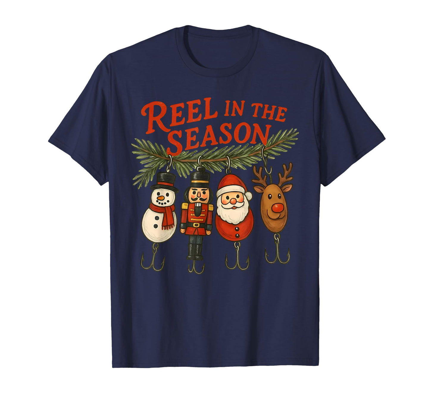 Reel in The Season Fishing Christmas Lure Holiday Boys Men T-Shirt
