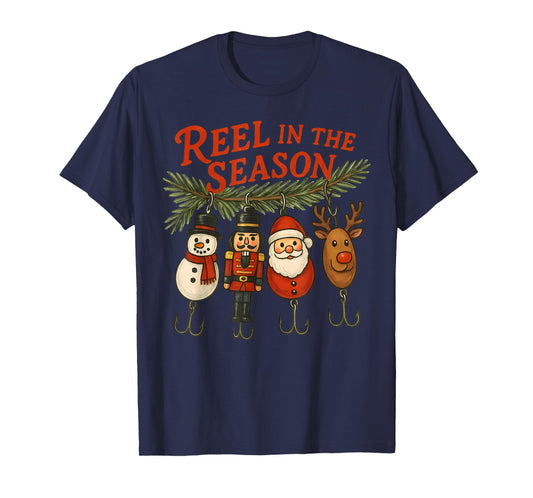 Reel in The Season Fishing Christmas Lure Holiday Boys Men T-Shirt