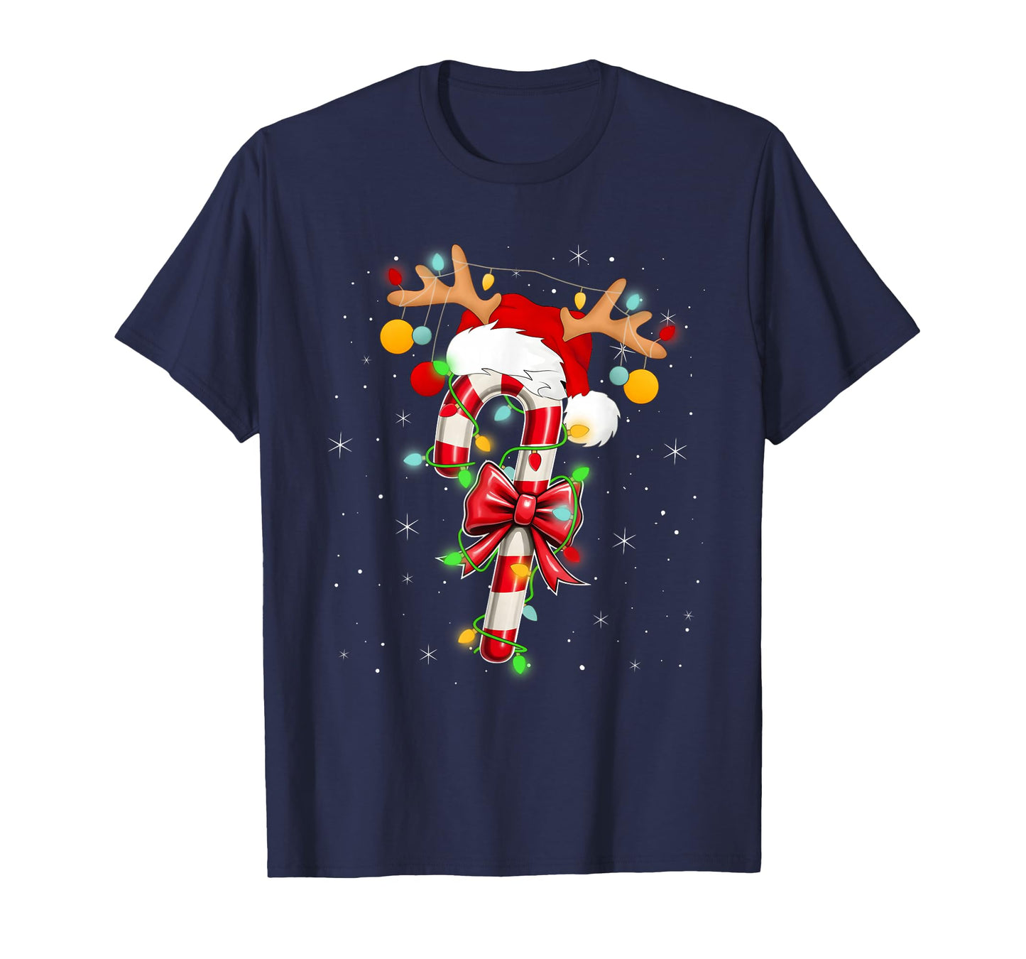 Red and White Candy Cane Santa Christmas Funny Xmas Lights T-Shirt