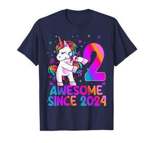 2 Year Old Girl Awesome Since 2024 Unicorn 2nd Birthday Girl T-Shirt