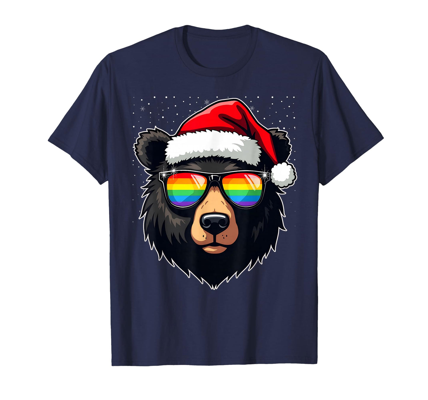 Mens Bear Gay Christmas Santa Hat Rainbow Sunglasses T-Shirt
