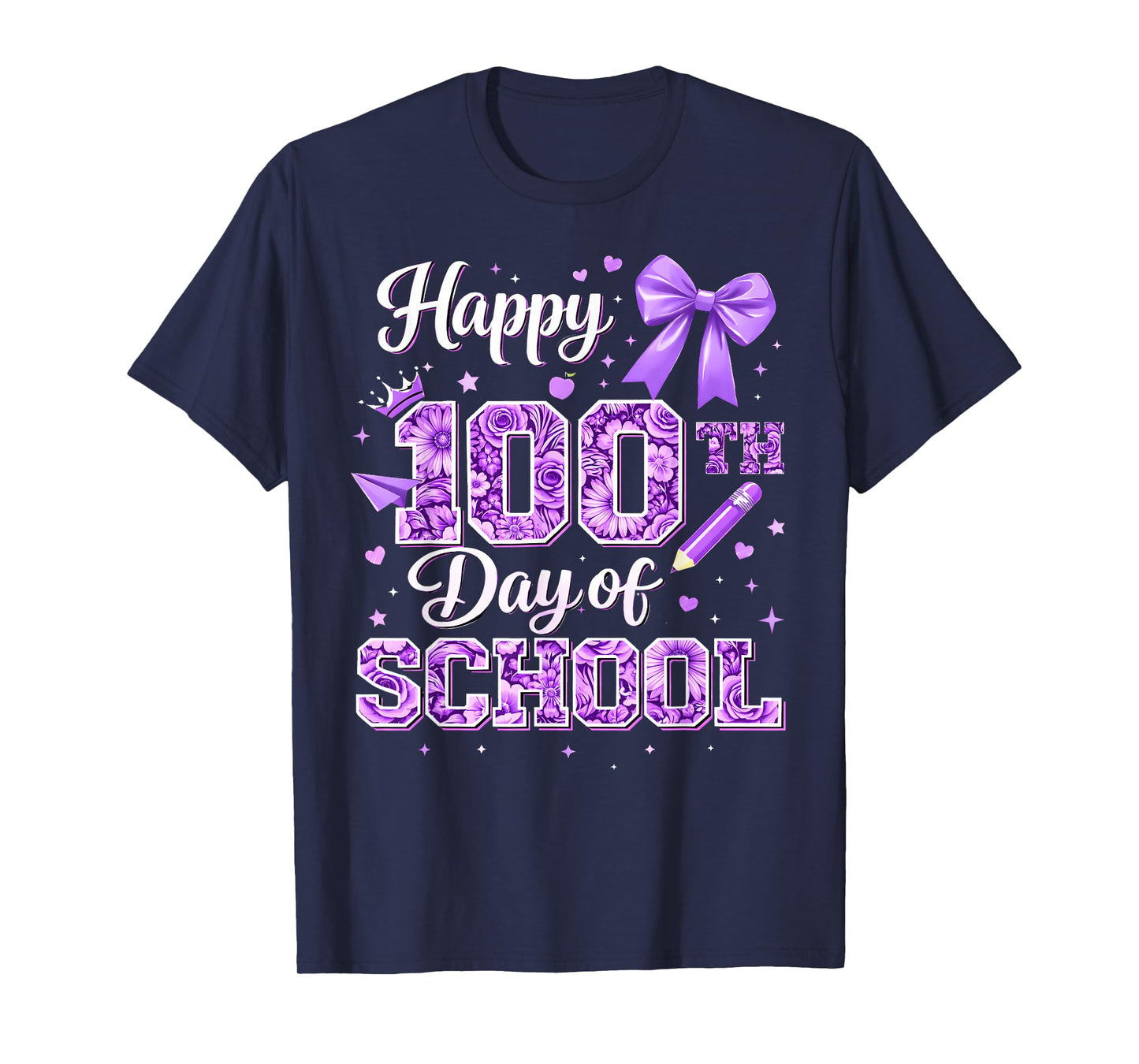 100 Days of School Happy 100th Day Coquette Bow Flower T-Shirt