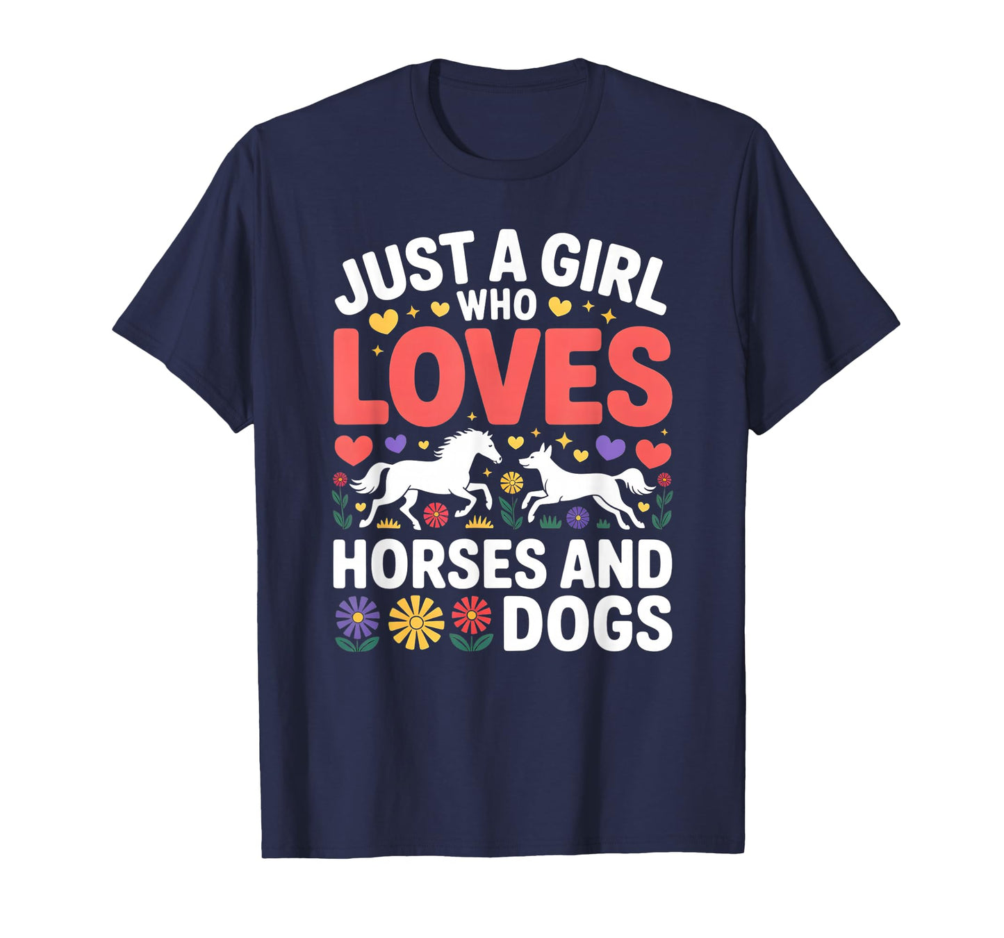 Cute Girl Who Loves Horses and Dogs Design T-Shirt