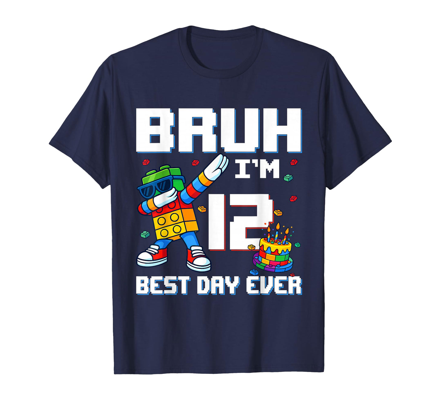 Bruh I’m 12 Colorful Block Character Birthday Kids Boys T-Shirt
