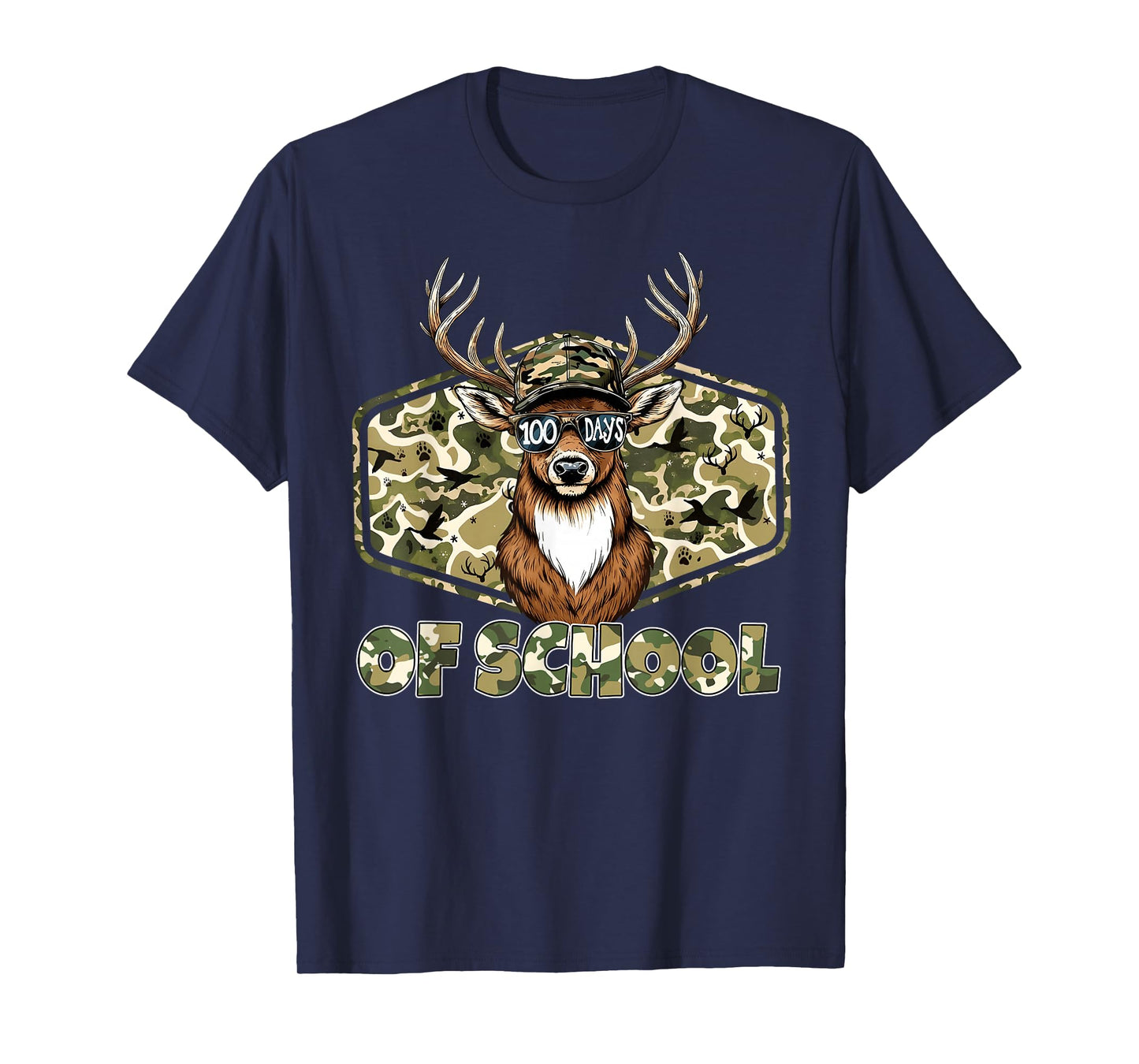 100 Days of School Camo Deer Buck Hunting Students Teacher T-Shirt