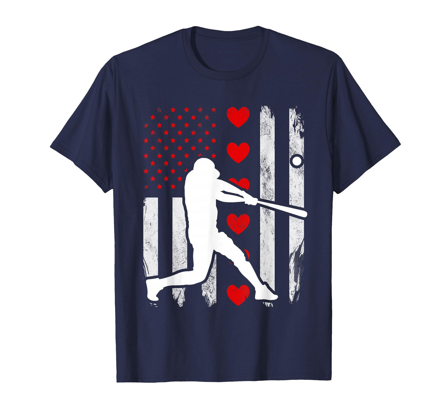 Baseball Silhouette Heart USA Flag Hearts American Boys Kids T-Shirt