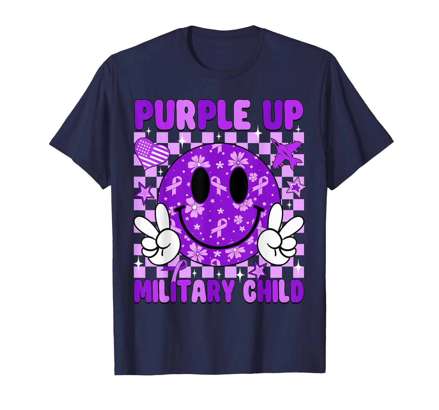 Purple Up for Military Kids Smile Face Military Child Month T-Shirt