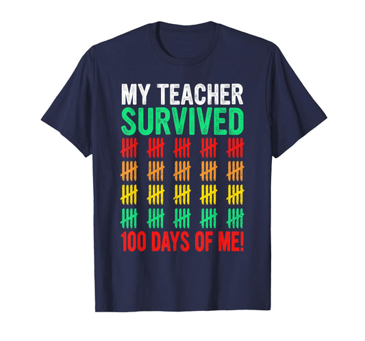 Funny My Teacher Survived 100 Days of Me Teacher Student T-Shirt