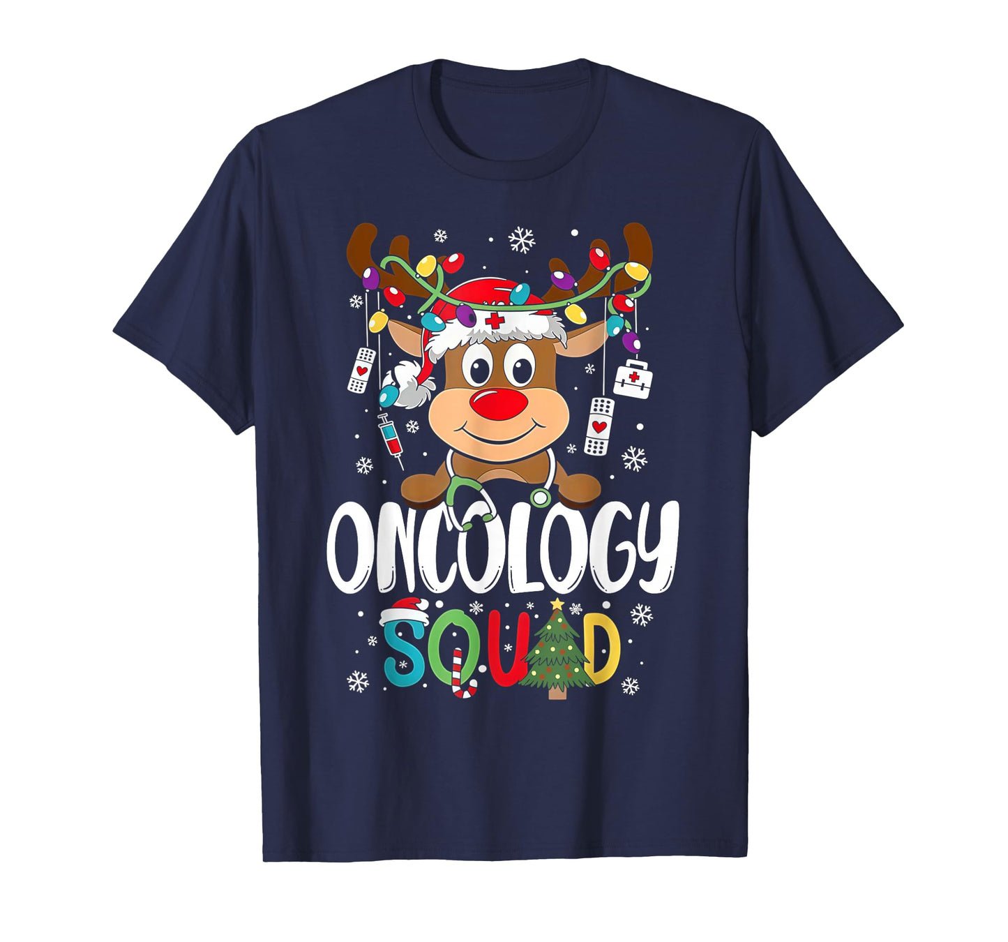 Oncology Nurse Squad Reindeer Stethoscope Nurse Christmas T-Shirt