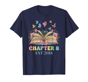 Chapter 8 Years Old 8th Birthday Butterfly Bow Book Lover T-Shirt