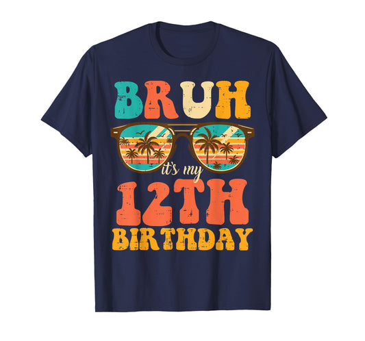 12th Birthday Palm Trees Sunglasses 12 Bday Boys Girls Kids T-Shirt