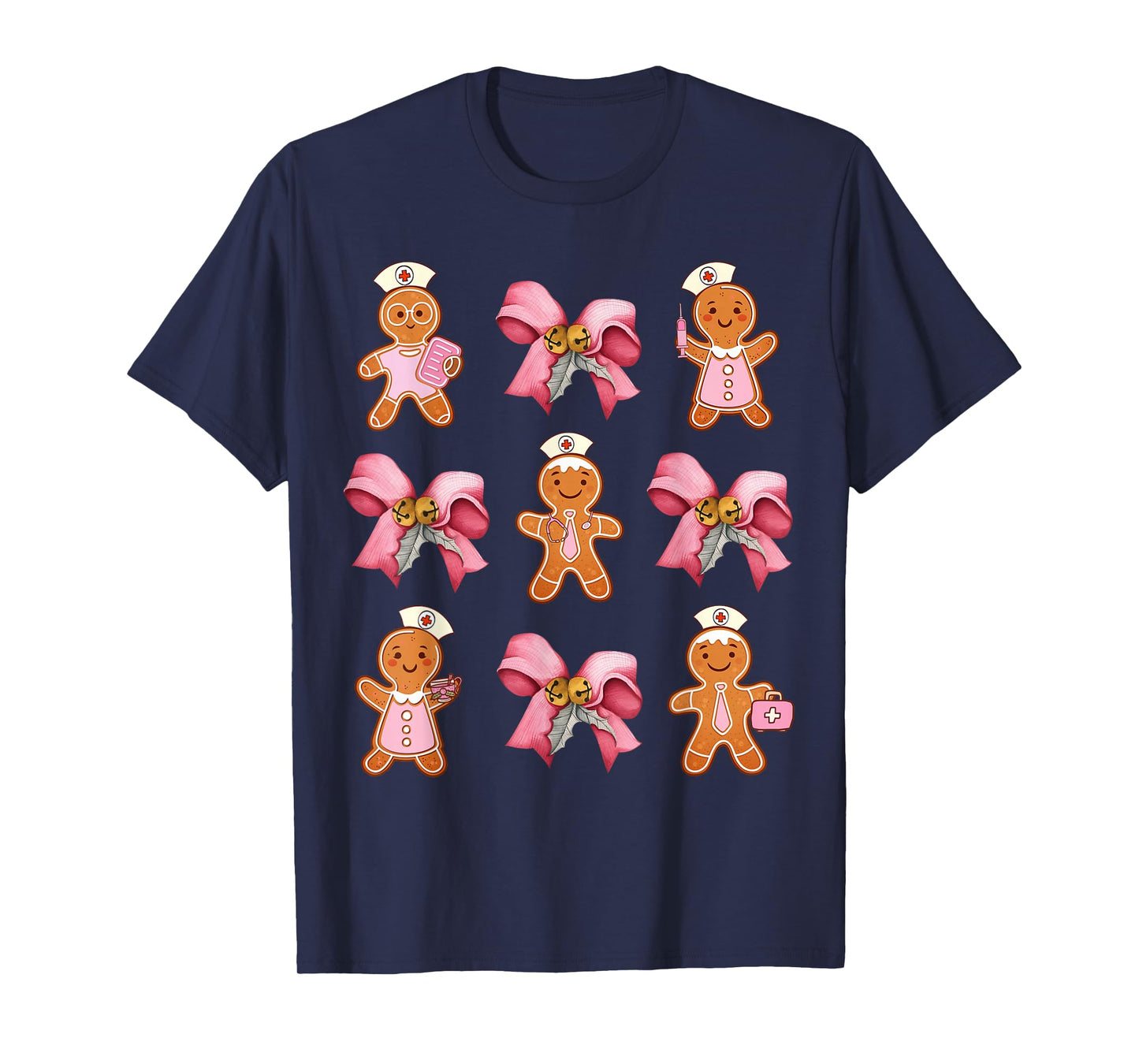 Pink Nurse Gingerbread Christmas Coquette Bows Nursing Pjs T-Shirt