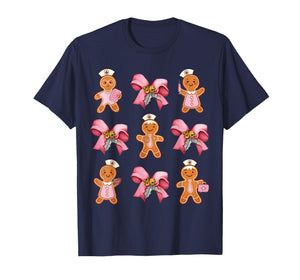 Pink Nurse Gingerbread Christmas Coquette Bows Nursing Pjs T-Shirt