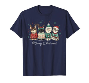 Meowy Christmas Cute Cats with Santa Claus Hat Xmas Cat T-Shirt