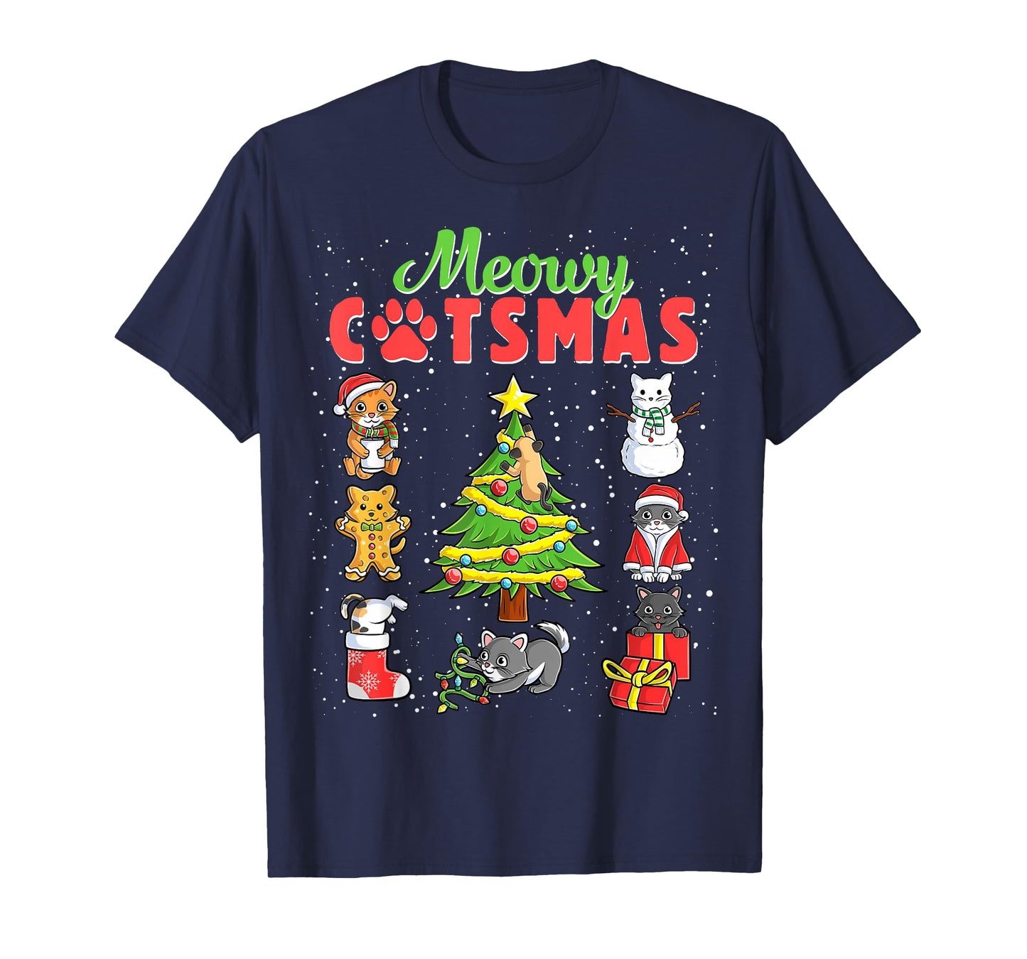 Meowy Catsmas Cats Christmas Funny Holiday Cat Boys Girls T-Shirt