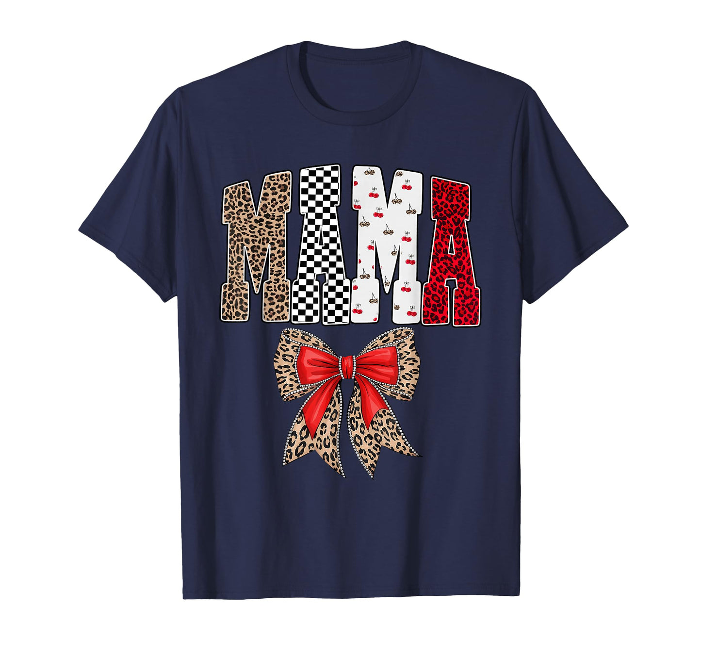 Mama Coquette Cherry Leopard Bow Retro Women Family Matching T-Shirt