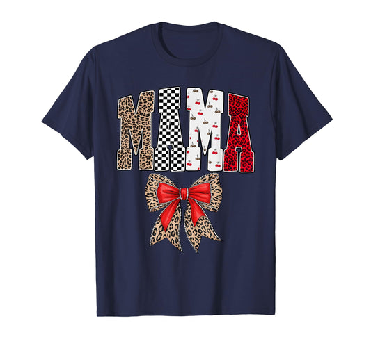 Mama Coquette Cherry Leopard Bow Retro Women Family Matching T-Shirt